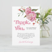 Roze Waterverf Bloemenmeisje Baby shower Bedankkaart (Staand voorkant)