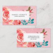 Roze Waterverf bloemenmotief bloemenwinkel Visitekaartje (Voorkant / Achterkant)