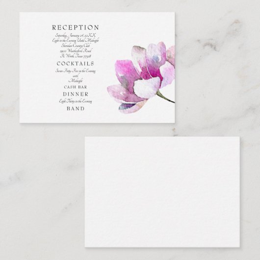 Roze Waterverf Bloemenontvangst. Cash Bar bruiloft Informatiekaartje (Voorkant / Achterkant)
