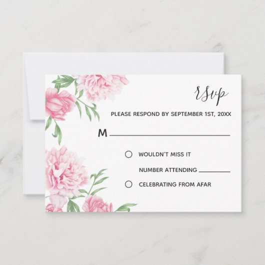Roze Waterverf Bloemenpioen | RSVP Kaart (Voorkant)