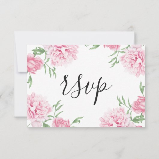 Roze Waterverf Bloemenpioen | RSVP Kaart (Achterkant)