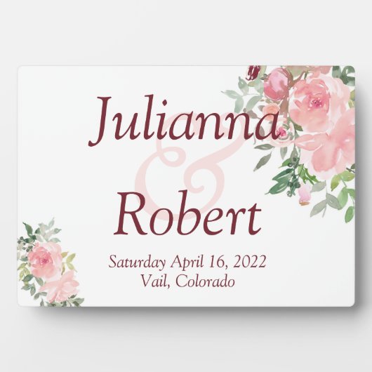 Roze waterverf bloemenplaque fotoplaat (voorkant)