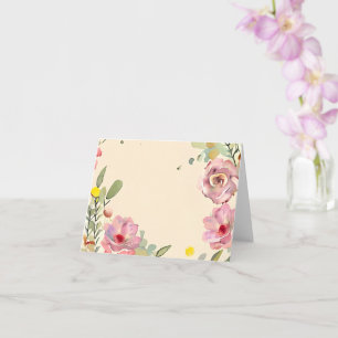 Roze waterverf bloemenrand aanpasbaar kaart
