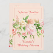 Roze Waterverf Bloemenrand Uitnodiging (Voorkant / Achterkant)