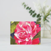 Roze waterverf bloemenschilderij van Camellia Briefkaart (Staand voorkant)