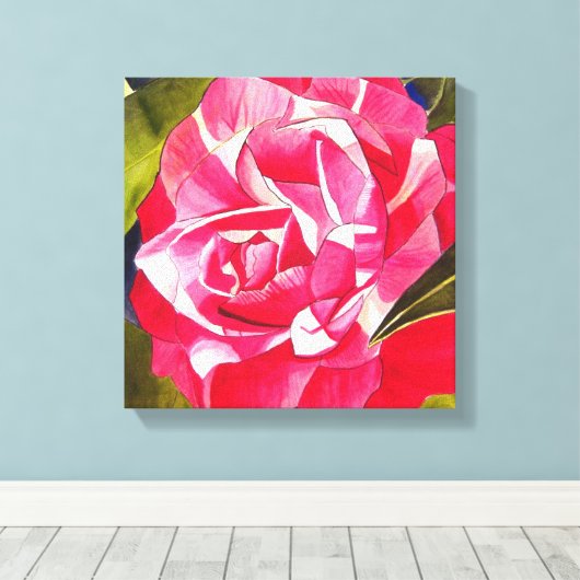 Roze waterverf bloemenschilderij van Camellia Canvas Afdruk (Insitu (Houten vloer))