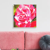 Roze waterverf bloemenschilderij van Camellia Canvas Afdruk (Insitu (Woonkamer))