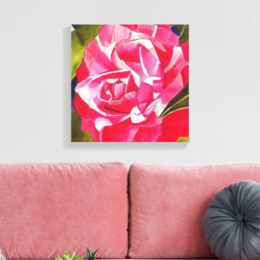 Roze waterverf bloemenschilderij van Camellia Canvas Afdruk (Insitu (Woonkamer))