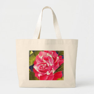 Roze waterverf bloemenschilderij van Camellia Grote Tote Bag