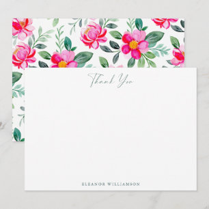 Roze waterverf bloemenscript voor douche bruid bedankkaart