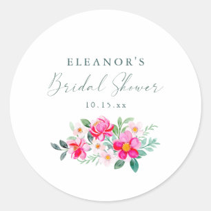 Roze waterverf bloemenscriptie aangepaste bruidssh ronde sticker