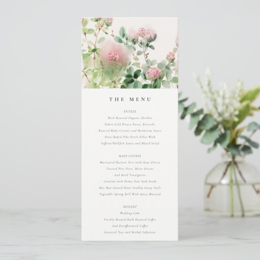 Roze Waterverf Bloementuin Bruiloft Menu Kaart (Staand voorkant)