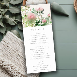 Roze Waterverf Bloementuin Bruiloft Menu Kaart