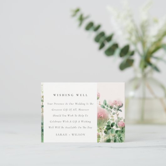 Roze Waterverf bloementuin Bruiloft Wishing Well Informatiekaartje (Staand voorkant)