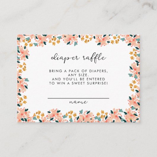 Roze Waterverf Bloementuin Luier Raffle Informatiekaartje (Voorkant)