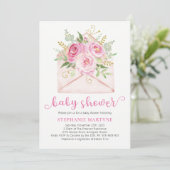 Roze Waterverf bloemenvelop Baby shower Kaart (Staand voorkant)