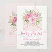 Roze Waterverf bloemenvelop Baby shower Kaart (Voorkant / Achterkant)