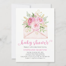 Roze Waterverf bloemenvelop Baby shower