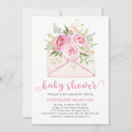 Roze Waterverf bloemenvelop Baby shower Kaart