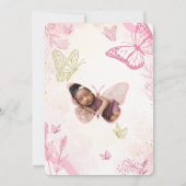 Roze Waterverf Bloemenvlinder Foto doop Kaart (Achterkant)