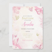 Roze Waterverf Bloemenvlinder Foto doop Kaart (Voorkant)