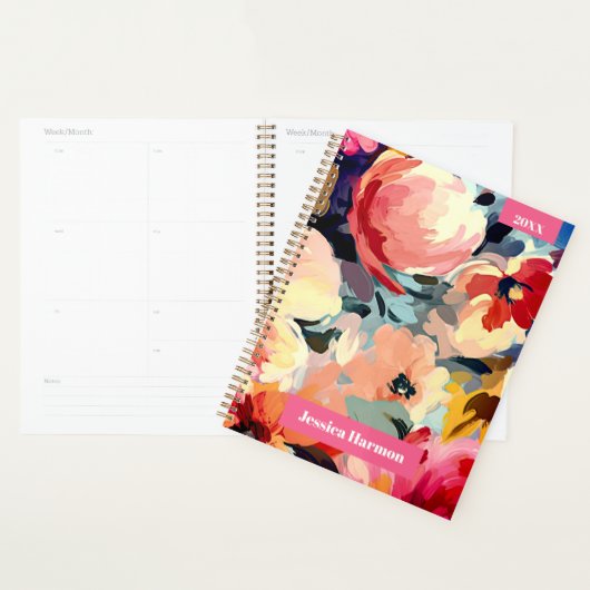Roze Waterverf Bloemenweekblad & Maandelijkse Plan Planner (Display)
