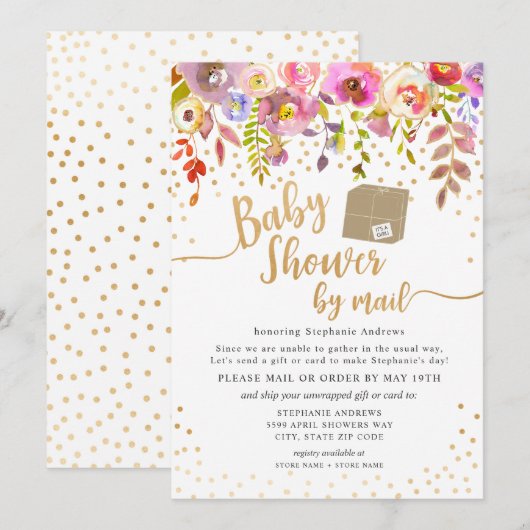 Roze waterverf bloemige baby shower per post kaart (Voorkant / Achterkant)