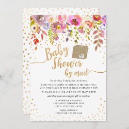 Roze waterverf bloemige baby shower per post kaart