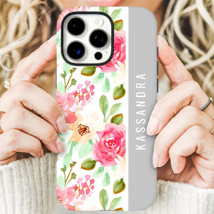 Roze Waterverf Bloemige Botanische Aangepaste Naam iPhone 16 Pro Max Hoesje