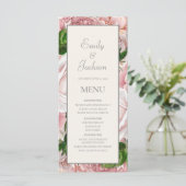 Roze Waterverf Bloemige Crème Trouwmenu Menu (Staand voorkant)