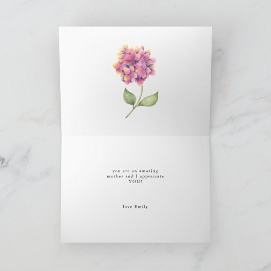 Roze waterverf bloemige Moederdag kaart (Binnen)