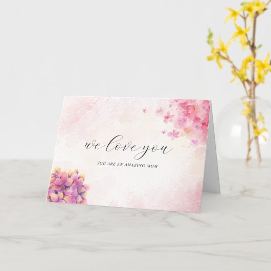 Roze waterverf bloemige Moederdag kaart (Gele Bloem)