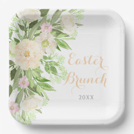 Roze Waterverf Bloemige Pasen Brunch Papieren Bordje