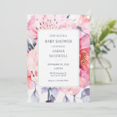 Roze waterverf bloemist baby shower kaart (Staand voorkant)