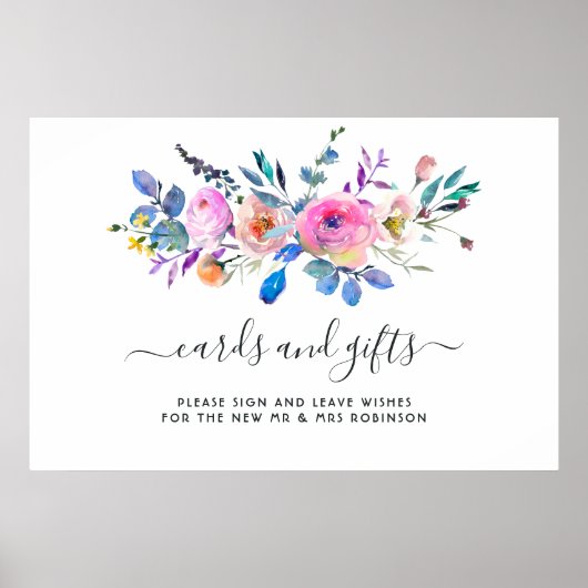 Roze Waterverf Bloemkaarten en Cadeaus Poster (Voorkant)