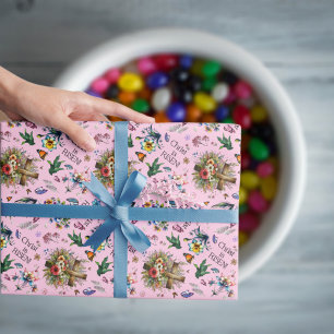 Roze Waterverf Bloemkruis Patroon Pasen Cadeaupapier