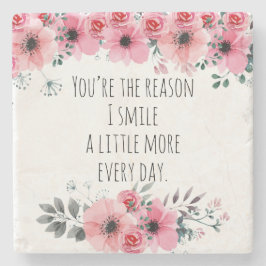  Roze Waterverf Bloemliefde Typografie Stenen Onderzetter