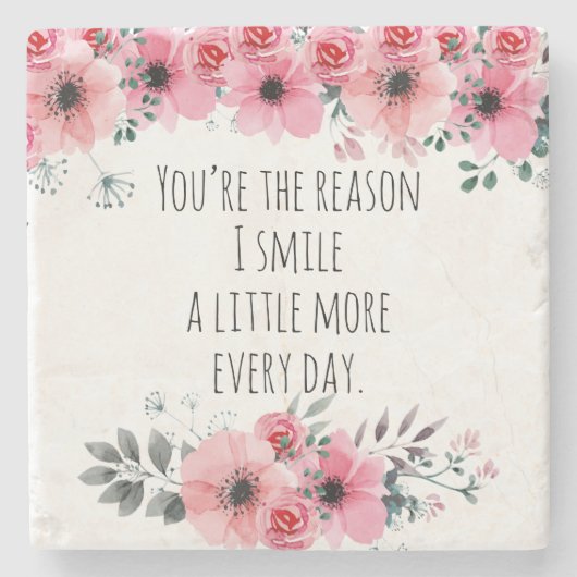  Roze Waterverf Bloemliefde Typografie Stenen Onderzetter (Voorkant)