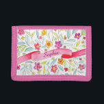 Roze waterverf bloemlint voeg jouw naam tas toe drievoud portemonnee<br><div class="desc">Moedig sparen met deze schattige meisjes bloemen en lint portemonnee of tas aan,  personaliseer met de naam van je meisje. Momenteel leest Sophie. Uniek ontworpen door Sarah Trett.</div>