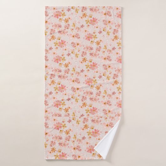 Roze Waterverf Bloemmotief Badhanddoek (Badhanddoek)