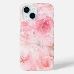 Roze Waterverf Bloemmotief iPhone 15 Case