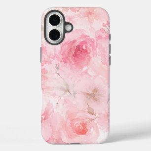 Roze Waterverf Bloemmotief iPhone 16 Plus Hoesje