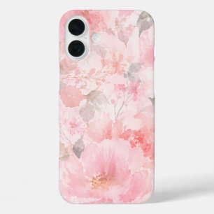 Roze Waterverf Bloemmotief iPhone 16 Plus Hoesje