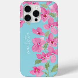 Roze waterverf bloemmotief iPhone 15 pro max hoesje