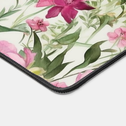 Roze Waterverf bloemmotief Gepersonaliseerde naam Bureaumat (Hoek)