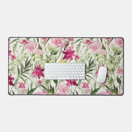 Roze Waterverf bloemmotief Gepersonaliseerde naam Bureaumat (Keyboard & Muis)