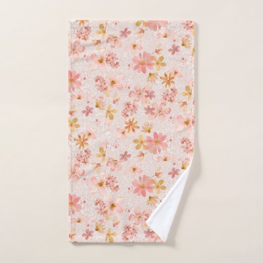 Roze Waterverf Bloemmotief Handdoek (Handdoek)
