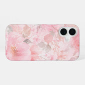Roze Waterverf Bloemmotief iPhone 16 Hoesje (Achterkant horizontaal)