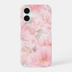 Roze Waterverf Bloemmotief iPhone 16 Hoesje