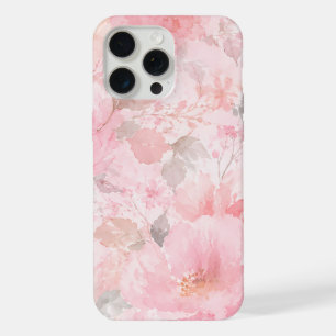 Roze Waterverf Bloemmotief iPhone 15 Pro Max Case